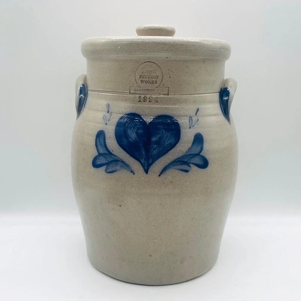 1994 Rowe Pottery Works Cannister Crock w/‎ lid 12